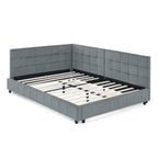 Velvet Grey Full Size Upholstered Tufted Bed Frame with Backrest and Armrests, 80.5''*59''*30.5''