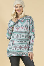 Smoky Mountain Gray Aztec Print Tunic with Pockets Made in America Baha Ranch Western Wear