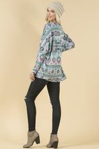 Smoky Mountain Gray Aztec Print Tunic with Pockets Made in America Baha Ranch Western Wear