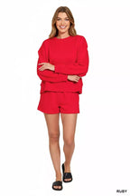 Zenana Fleece Round Neck Sweatshirt and Shorts Set