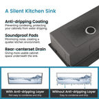 Stainless Steel Kitchen Sink, 33″x22″ Single Bowl, Overmount Handmade Sink in Black, with US Standard Drain and Hook