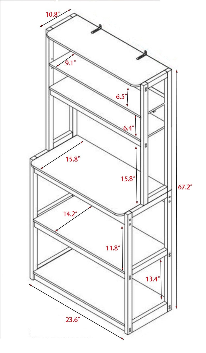 23.62' White and Rustic Brown color 5-Tier Bakers Rack for Kitchen with Storage, Coffee Bar, Kitchen Shelves, Microwave Stand
