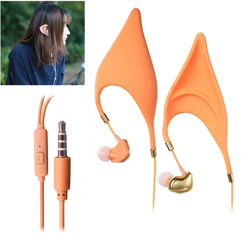 Cute Cartoon Earphone In Ear Headphones With Mic 3.5mm Wired Gaming Headset Cosplay Elf Ears Earphones Best Gift For Girls Kids