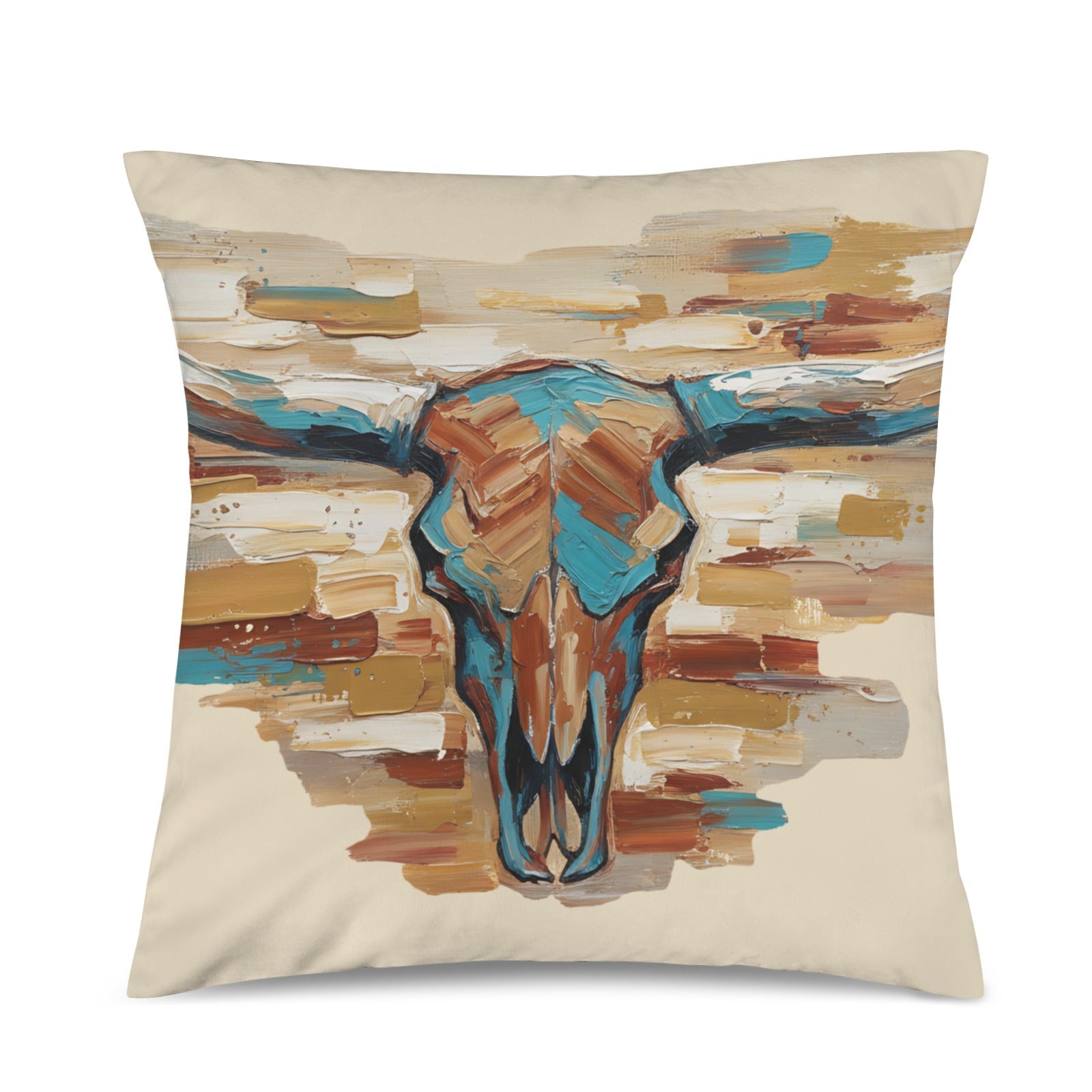 Baha Ranch Painted Tan Longhorn Velvety Soft Pillow Case Made in America Baha Ranch Western Wear
