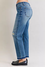 Judy Blue Full Size Mid Rise Bf Patch & Repair Destroyed Release Hem Jeans Plus Size