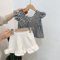 Girls black and white plaid t-shirt set