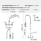 Commercial Faucet with Pre-Rinse Sprayer, 47' Height, 8' Center, 12' Swing Spout, Wall Mount Kitchen Sink Faucet, Brass Constructed Device with Pull Down Spray, for 1/2/3 Compartment Sink