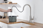 Kitchen Sink Faucet with Pull Out Sprayer Brushed Nickle,Stainless Steel High Arc Kitchen Sink Faucet, 3 Way Setting Single Handle Kitchen Faucets with Deck Plate