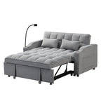 Modern Velvet Loveseat Futon Sofa Couch with Pullout Bed, Adjustable Backrest, Toss Pillows, Light Gray