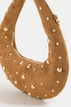 Fame Dome Studded Chrome Crescent Hand Bag