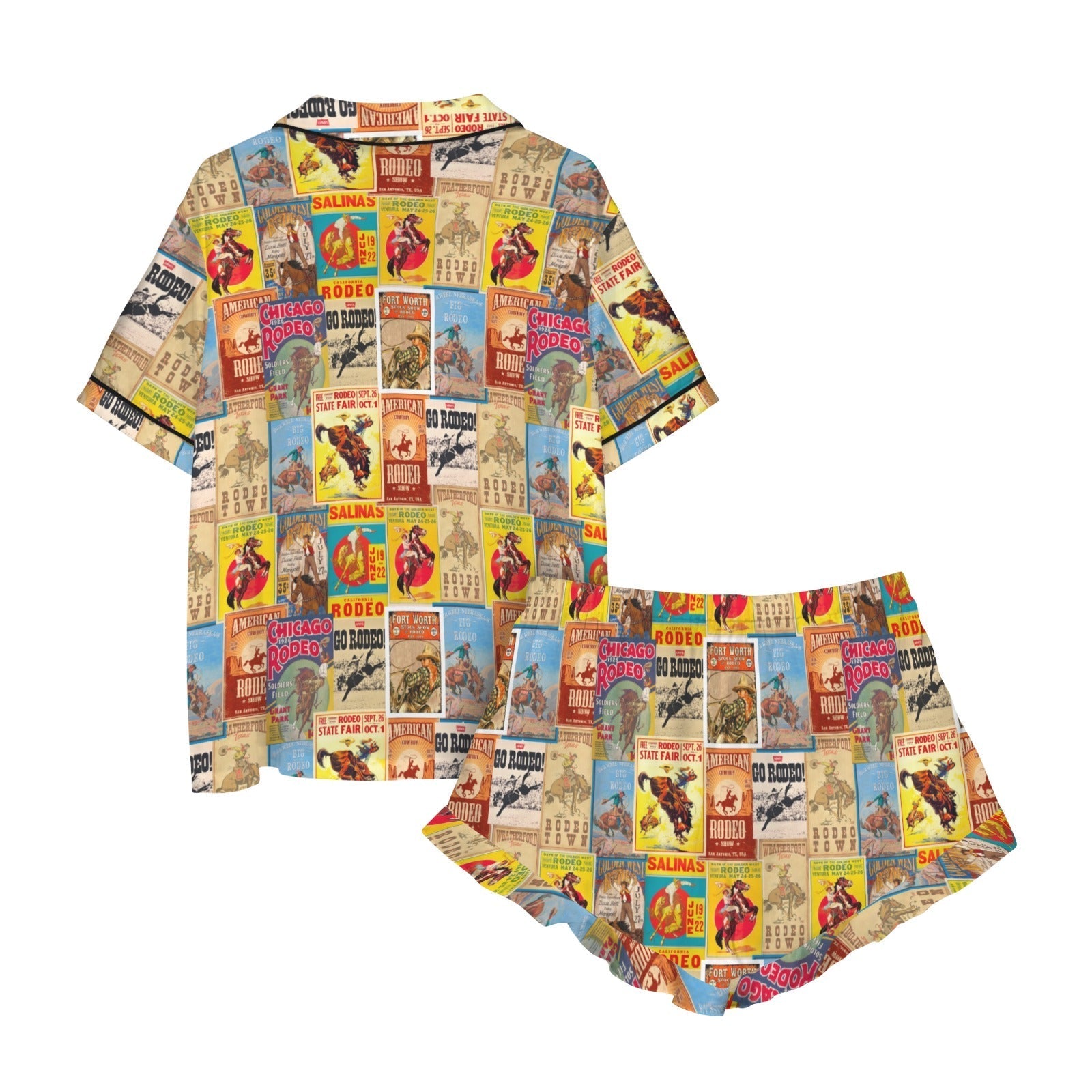 Baha Ranch Vintage Rodeo Poster Satin Pajama Set Baha Ranch Western Wear