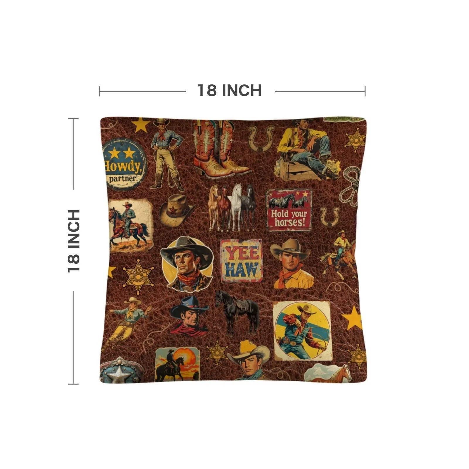 Vintage Cowboy Collage Western Throw Pillow Case Made in America Baha Ranch Western Wear
