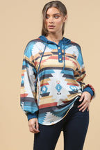 Blue Mountain Turquoise Aztec Lightweight Hoodie Made in America Baha Ranch Western Wear