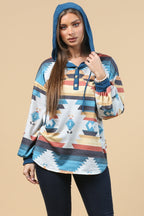Blue Mountain Turquoise Aztec Lightweight Hoodie Made in America Baha Ranch Western Wear
