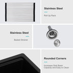 Quartz Kitchen Sink - 30' x 19' Black Granite Composite Workstation Undermount Kitchen Sink