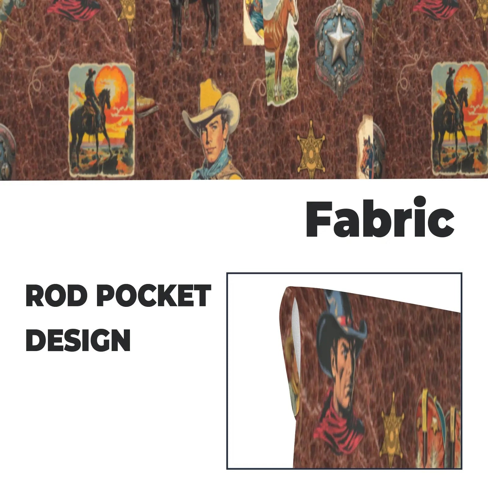 Vintage Cowboy Collage Western Curtains 28" x 40" Made in America Baha Ranch Western Wear
