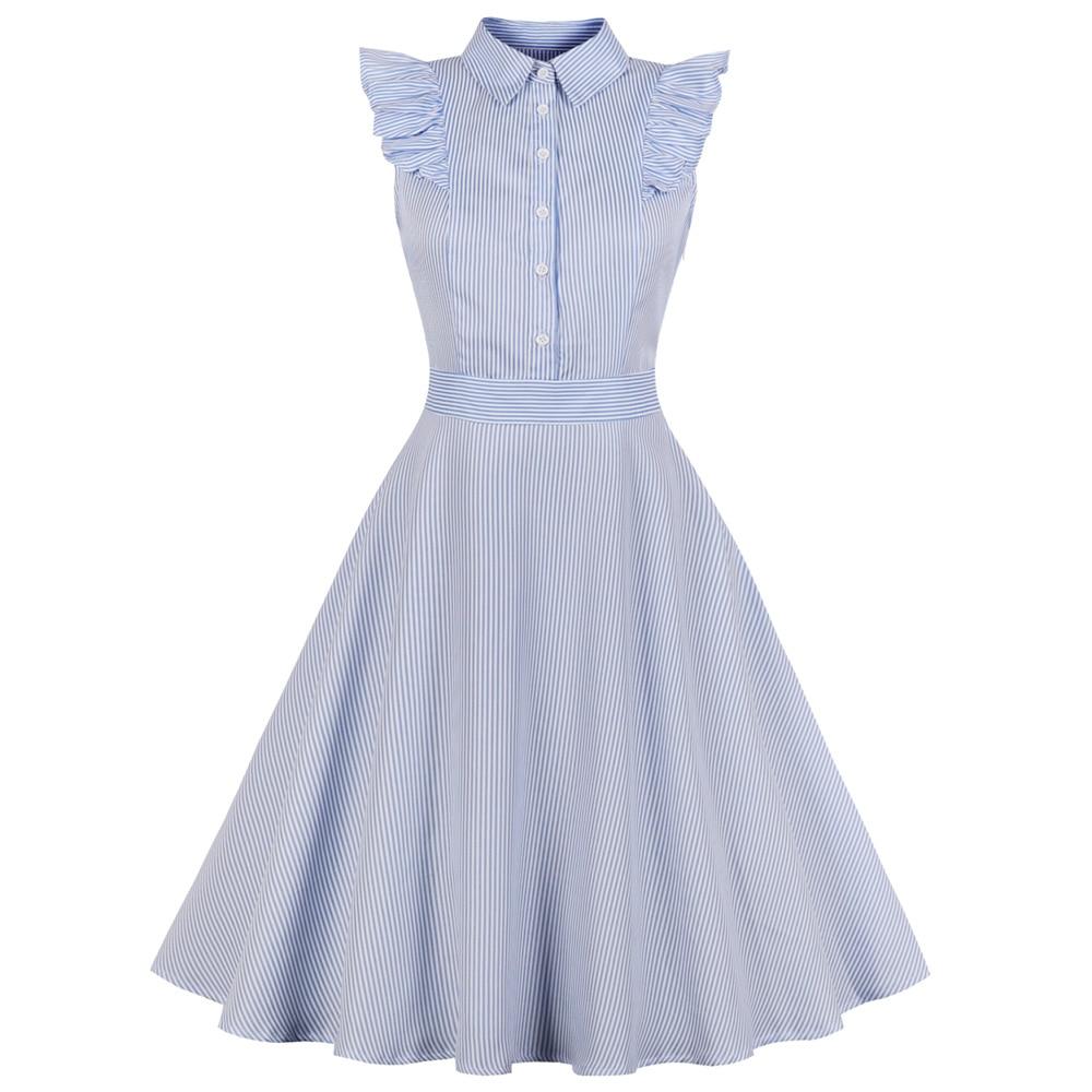 Plus size women's striped ruffled slim retro dress