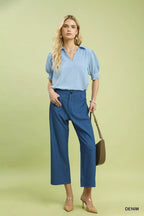 Umgee Denim Wide Leg Crop Pants with Front Pockets