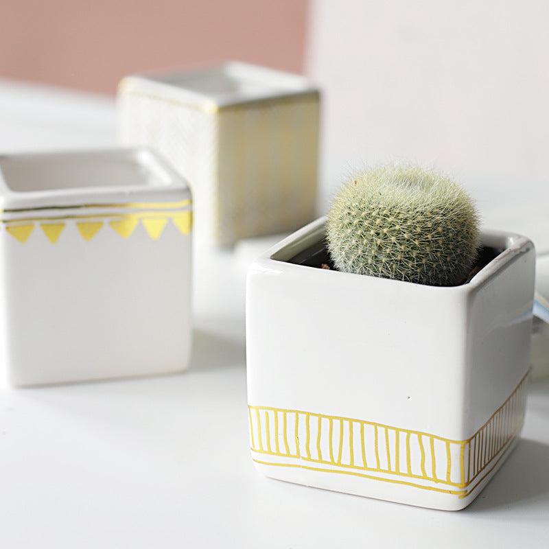 Succulent Ceramic Flower Pot Small Square Table Top Ornament