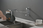Wall mounted Pot Filler Faucet, Modern Brass Pot Filler Two-Attachment Wall Mount Folding Kitchen Pot Filler Swing Arm