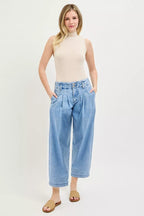 RISEN Slouchy Crop Barrel Pleated Jeans