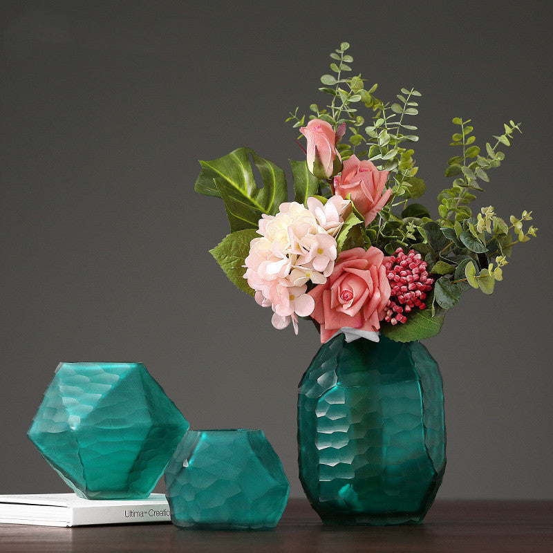 Retro Vase Geometric Rhombus Creative Glass Polygonal Bedroom Dried Flower Vase