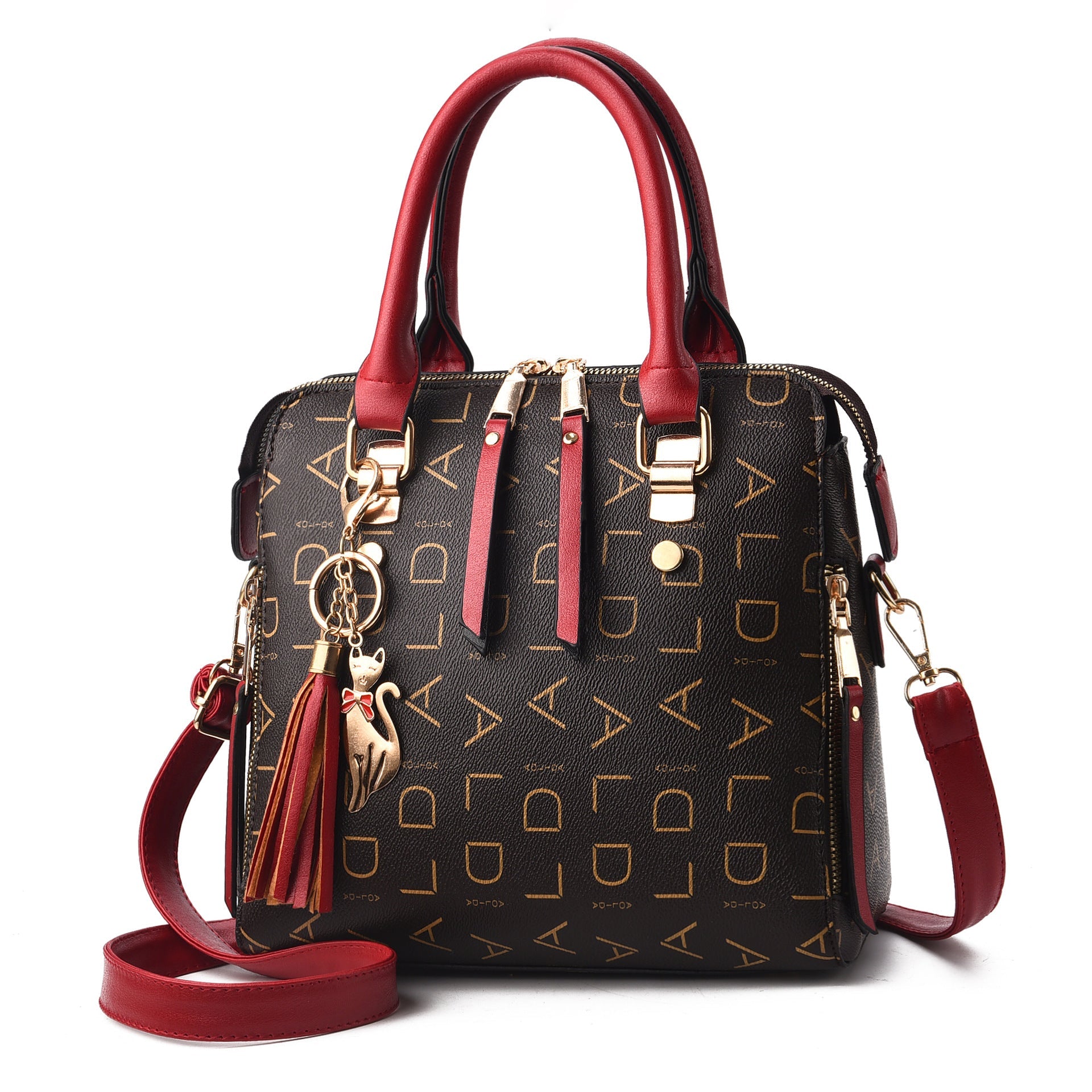 Women's Red Straps Leisure CROSS Shoulder Bag Large Capacity PU Leather Handbag