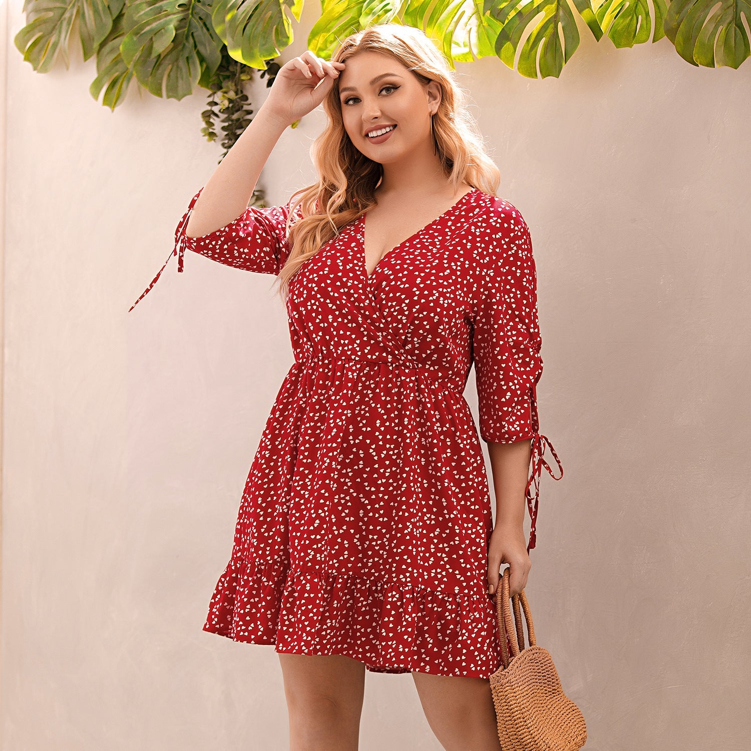 Women's Printed V-neck Plus Size Dress