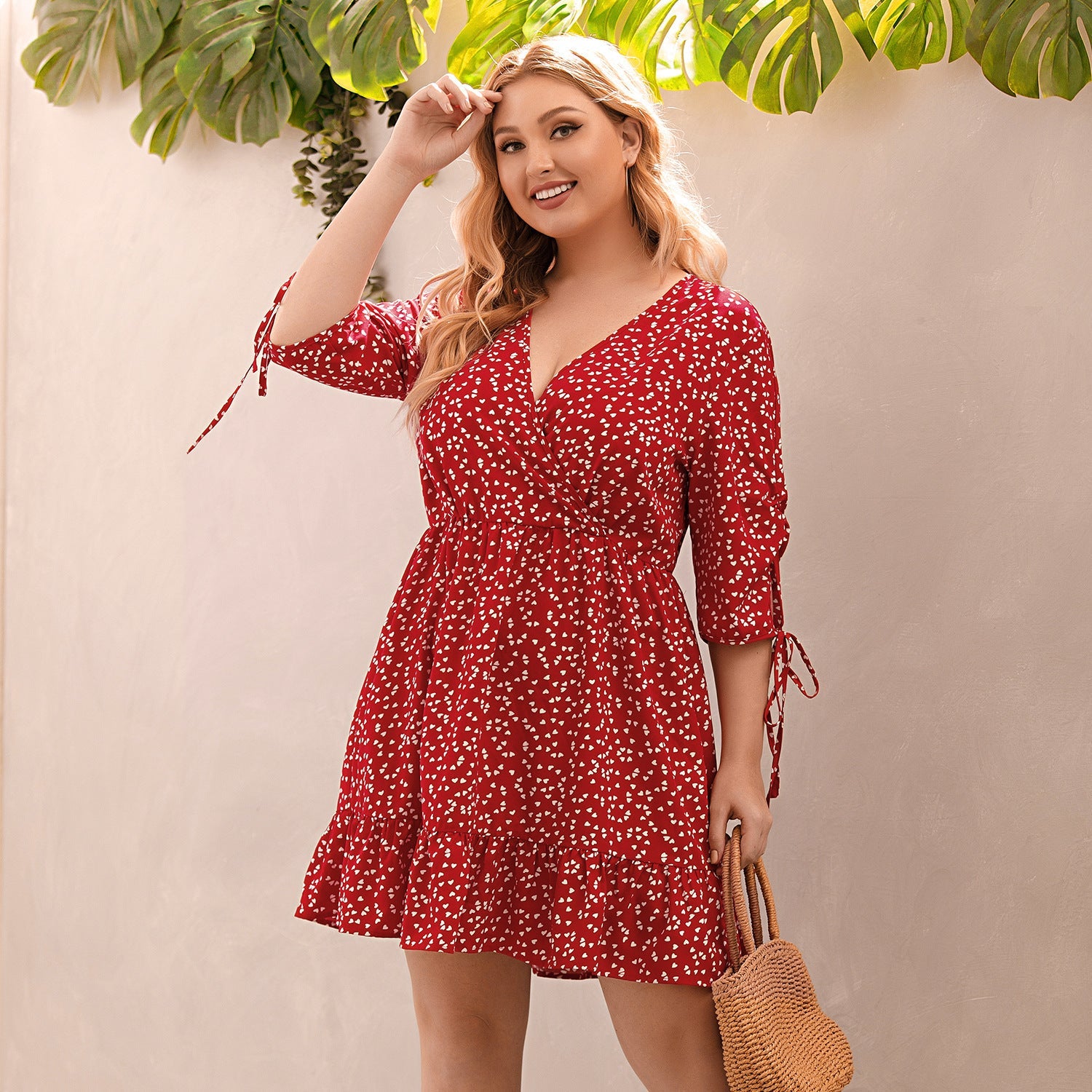Women's Printed V-neck Plus Size Dress