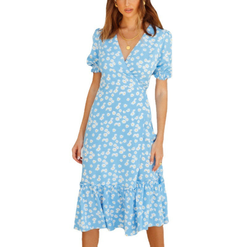 Fashion New Products V-neck Ladies Chiffon Dress