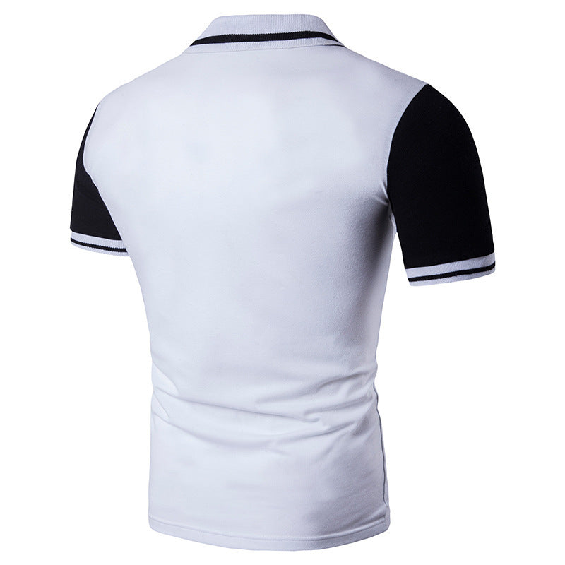 Casual Black And White Contrast Lapel Short Sleeve Plus Size