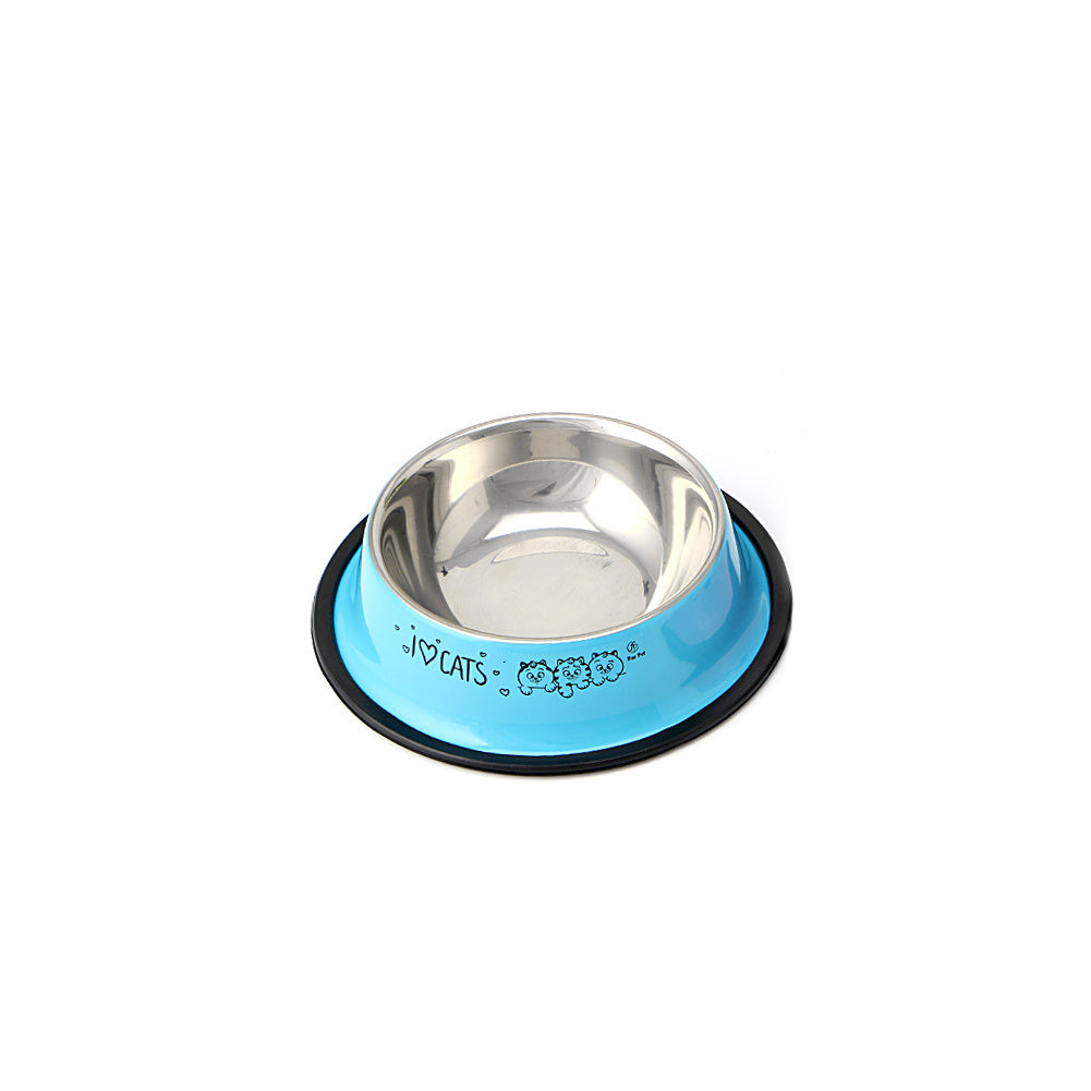 Stainless Steel Pet Dog Bowl Non-Slip Spray Paint Color Single Bowl Dog Food Bowl Cat And Dog Cartoon Printing