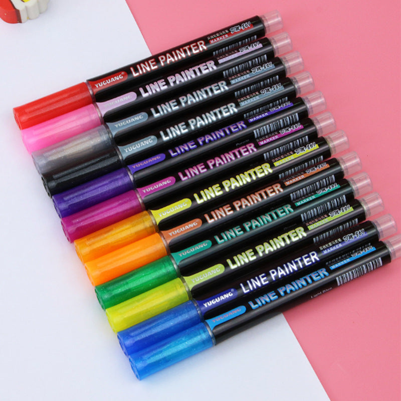 12-color Set Outline Hand Account Highlighter