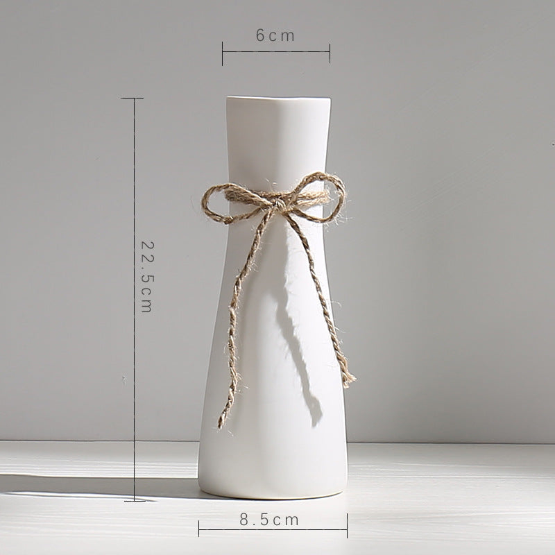 Wind Ceramic Dried Flower Vase Small  Flower Flower Arrangement White Desktop Living Room Home Decoration Ornaments
