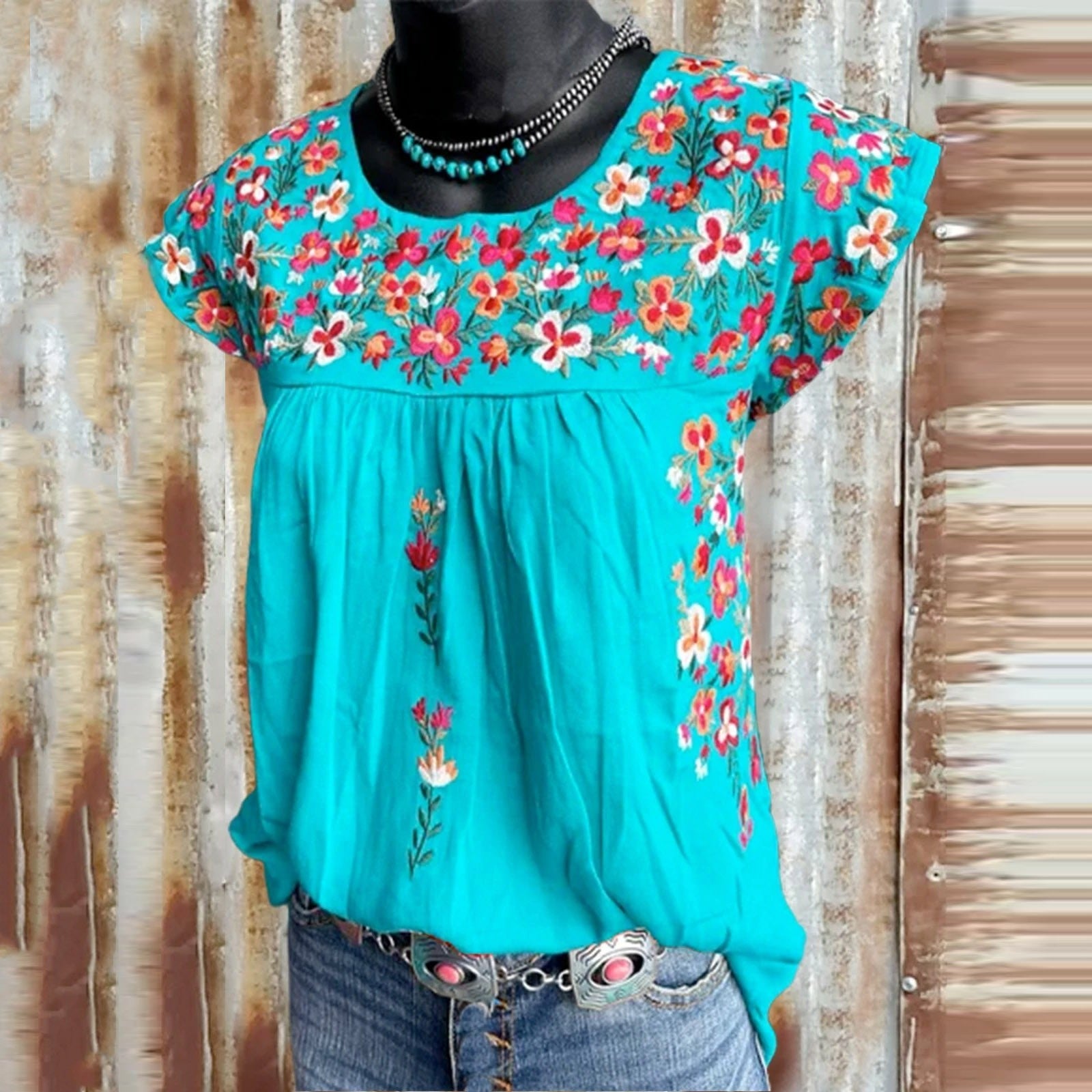 Casual Plus Size Round Neck Print Short Sleeves