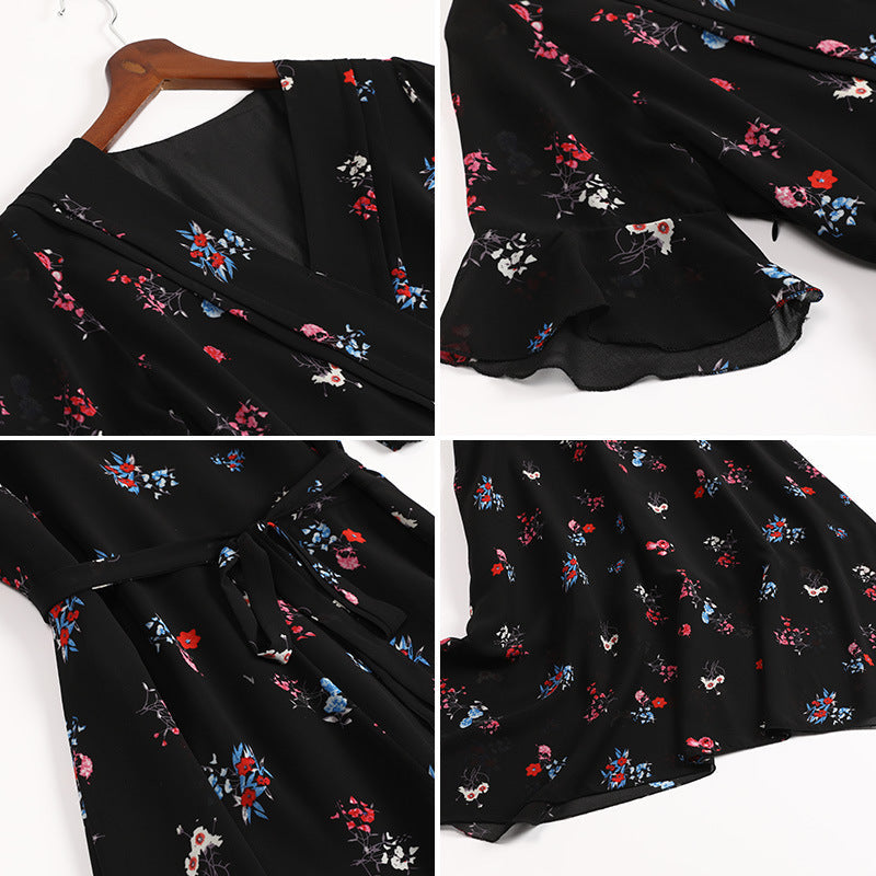 Floral Chiffon Dress Western Style Reduces Age And Covers Belly