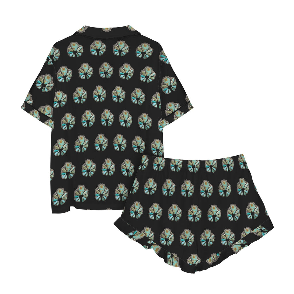Baha Ranch Turquoise Naja Black Western Satin Pajama set Baha Ranch Western Wear