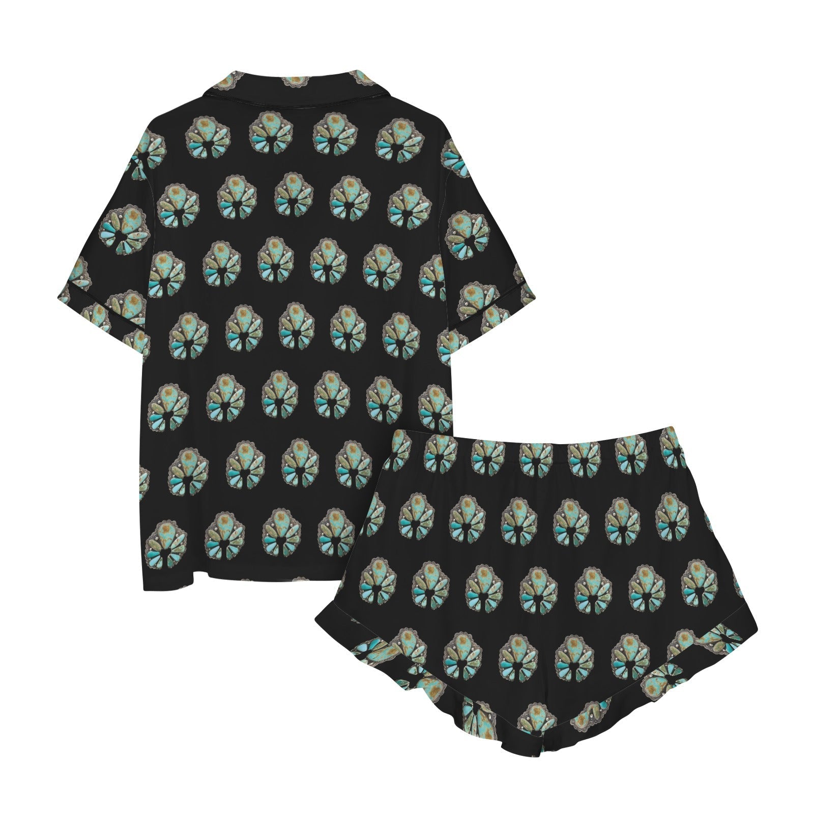 Baha Ranch Turquoise Naja Black Western Satin Pajama set Baha Ranch Western Wear
