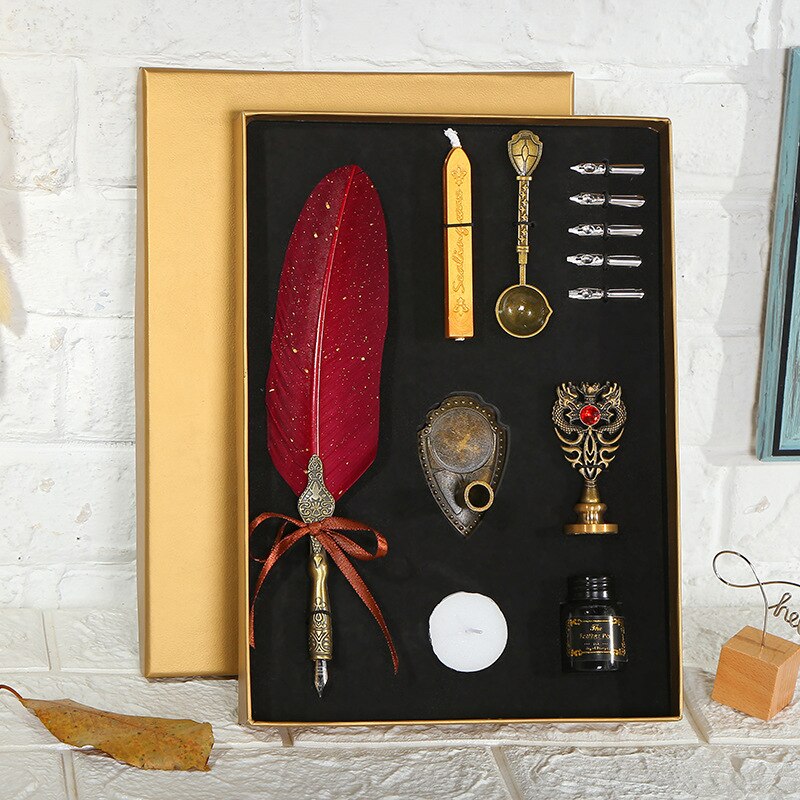 European Retro Creative Feather Dip Pen Gift Box Set