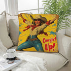 Vintage Cowgirl Up Throw Pillow Case 18 x 18 Made in America Baha Ranch Western Wear