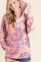 BiBi Circular Tie Dye Print Terry Hoodie with Kangaroo
