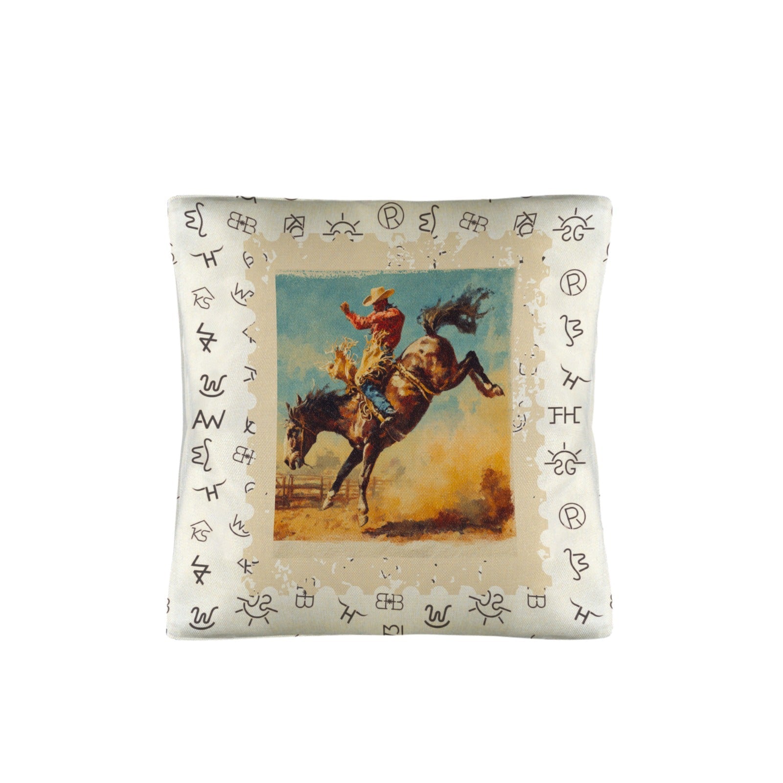 Baha Ranch Vintage Rodeo Stamp Throw Pillow Made in America Baha Ranch Western Wear