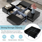 ON-TREND Unique Design Coffee Table with 4 Hidden Storage Compartments, Square Cocktail Table with Extendable Sliding Tabletop, UV High-gloss Design Center Table for Living Room, 31.5'x 31.5'