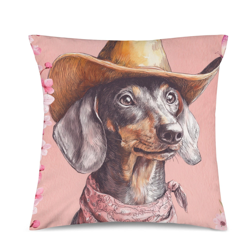 Baha Ranch Cowgirl Dachsund  Velvety Soft Throw Pillow Case Made in America Baha Ranch Western Wear