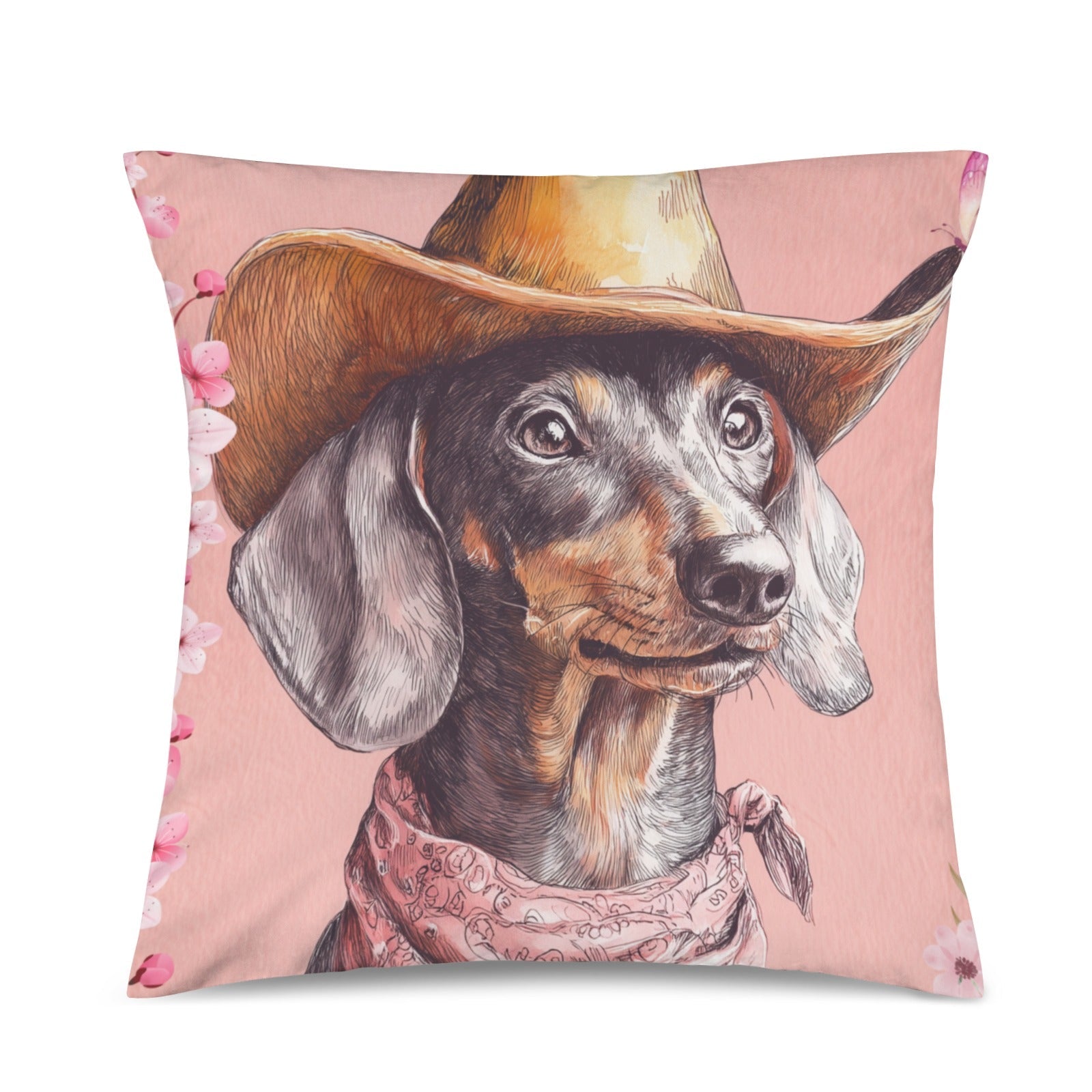 Baha Ranch Cowgirl Dachsund  Velvety Soft Throw Pillow Case Made in America Baha Ranch Western Wear