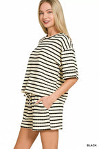 Zenana Striped Short Sleeve Tee & Shorts Set