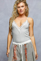 POL Lace Detail V-Neck Ribbed Cami