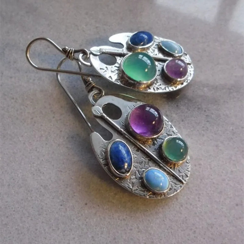 Bohemian New Personalized Multicolor Gemstone Earrings Alloy Earring