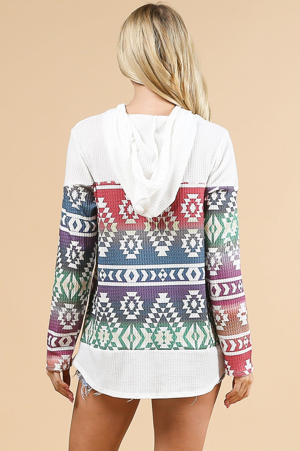 Chama Valley Aztec Print Waffle Knit Lightweight Hoodie Made in America Baha Ranch Western Wear
