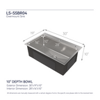 Stainless Steel Kitchen Sink, 30″x19″ Single Bowl, Overmount Handmade Sink in Brushed Nickel, with US Standard Drain and Hook, LS-SSBR04